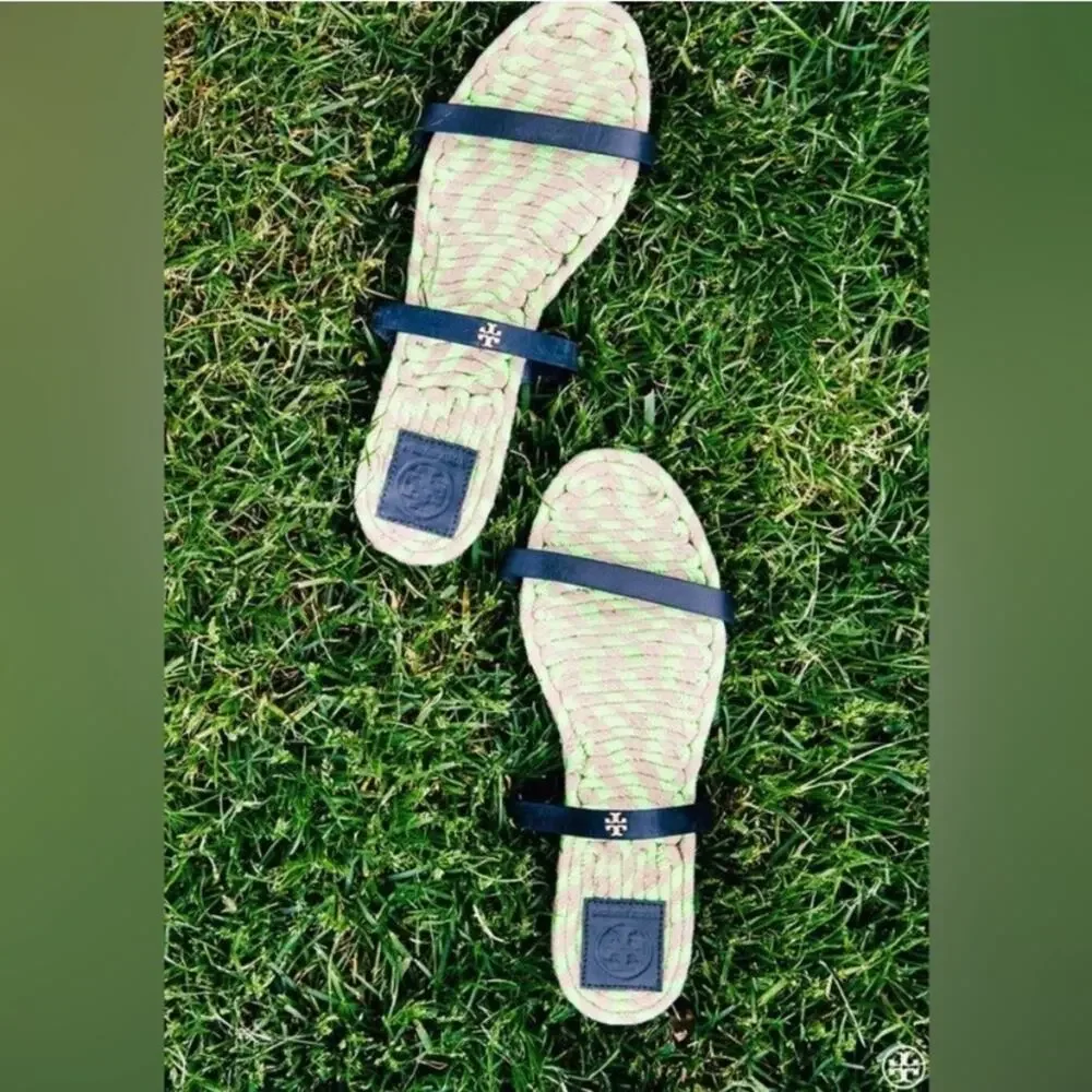 Tory Burch Two Band Flat Espadrille Slide Sandals 8.5 - Picture 2 of 14